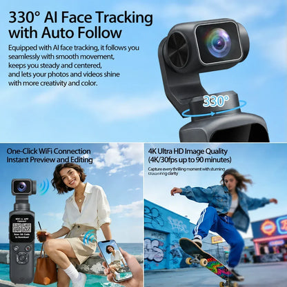 4K Action Camera 64MP Face Tracking Gimbal Stabilizer