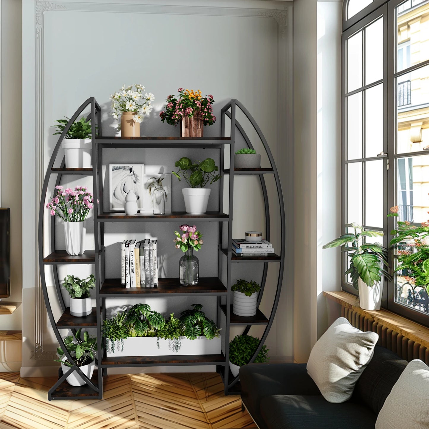 Industrial Half-Moon Flower Rack Multi-Tier Display Shelf