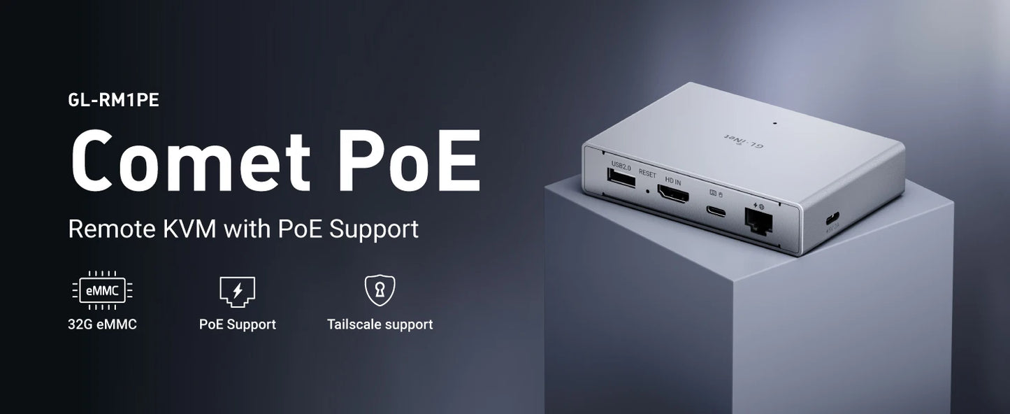 Portable PoE 4K Remote KVM with 32GB EMMC Storage