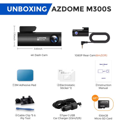 M300S 4K Car Dash Camera with Night Vision & WiFi