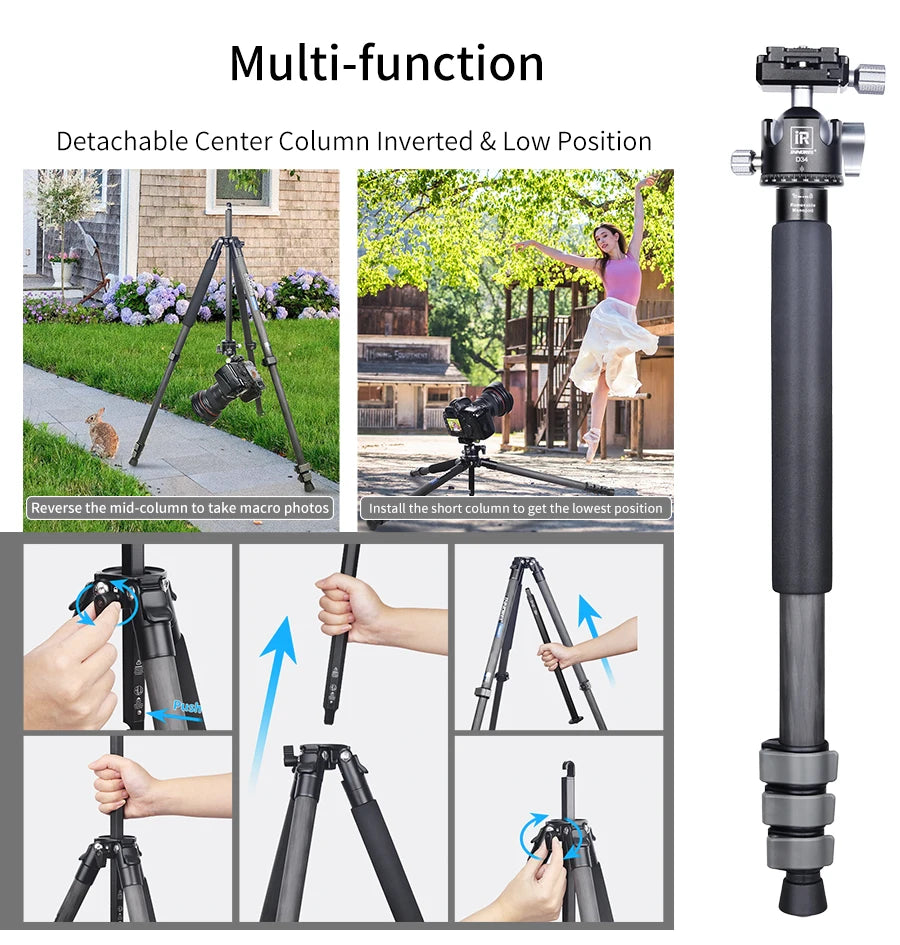 Carbon Fiber Camera Tripod Ball Head 12kg Travel
