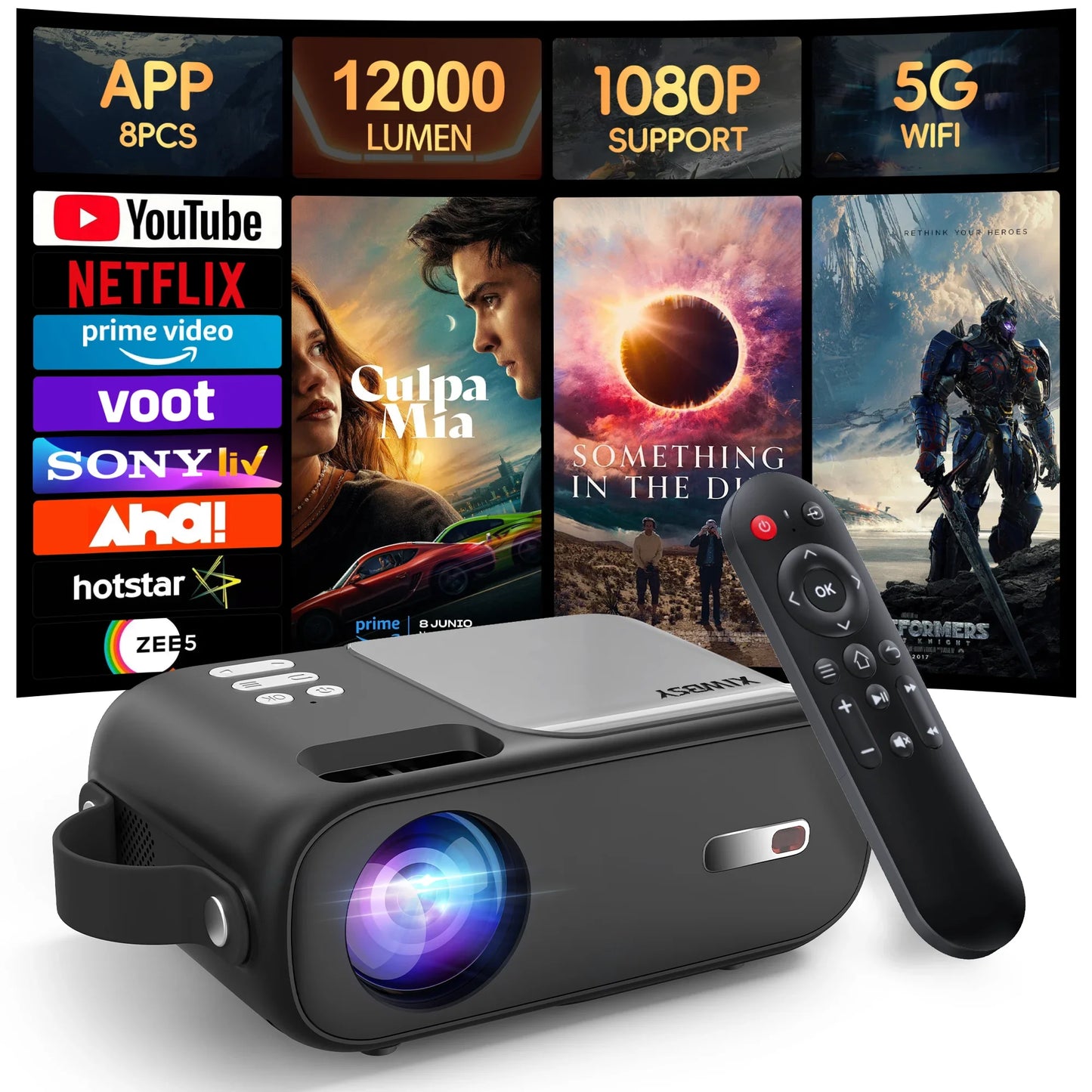 Portable 12000 Lumens Full HD Projector for Home and Outdoor