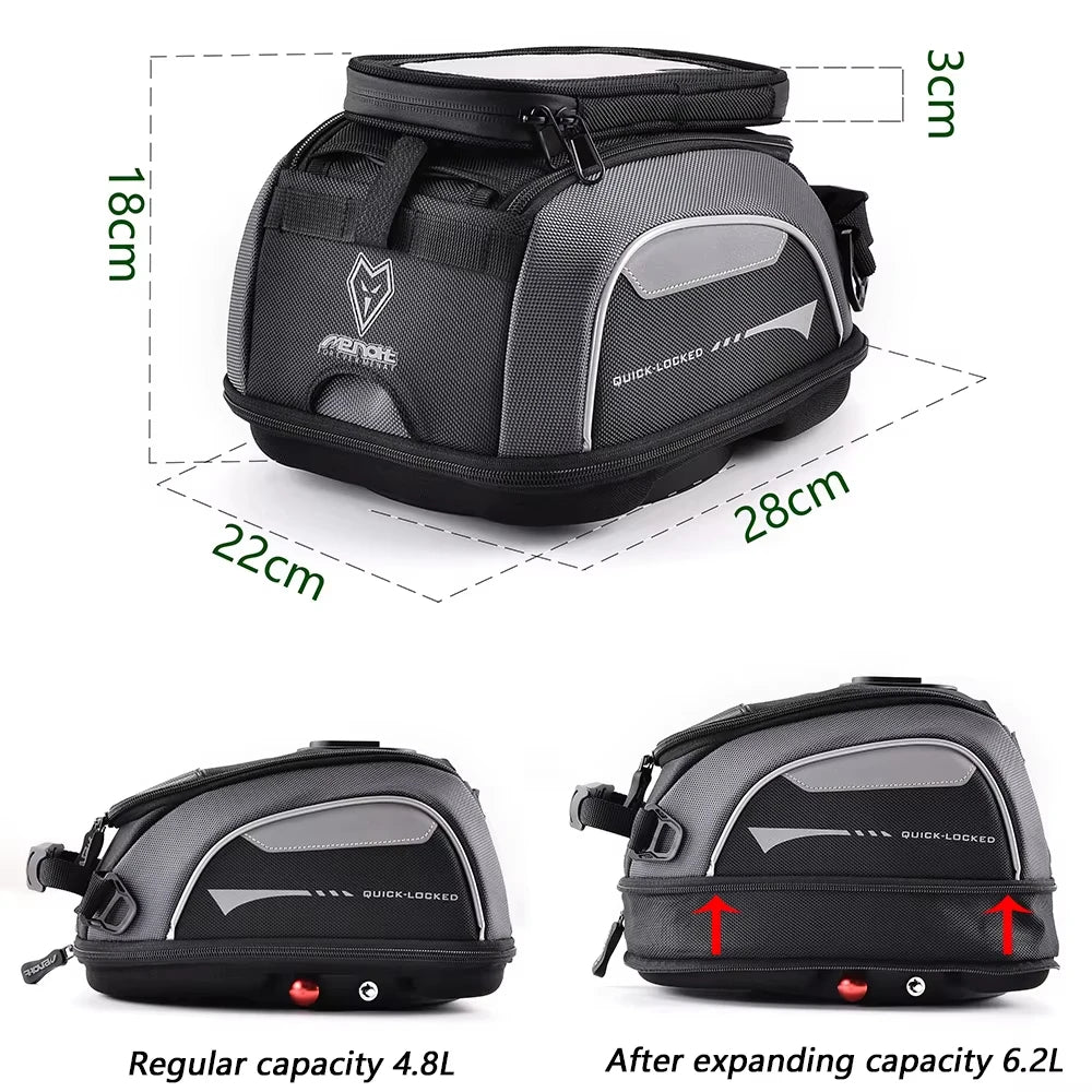 Waterproof Motorcycle Tank Bag with Phone Holder Quick Lock