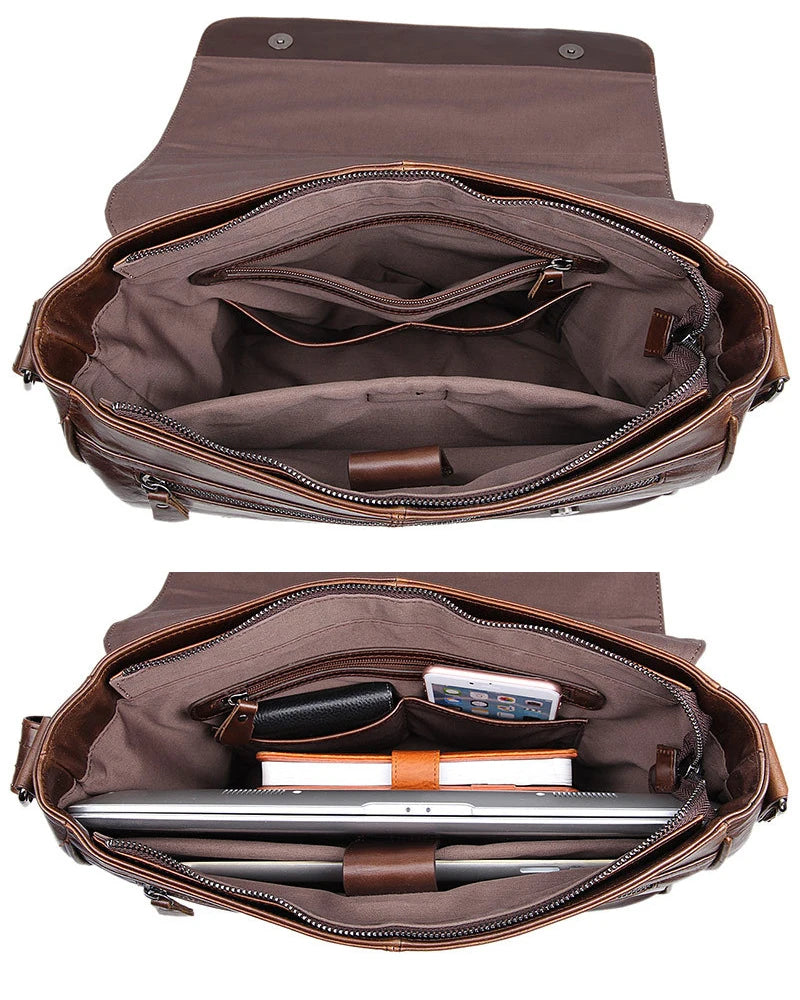 Genuine Leather Messenger Bag Stylish Brown Crossbody