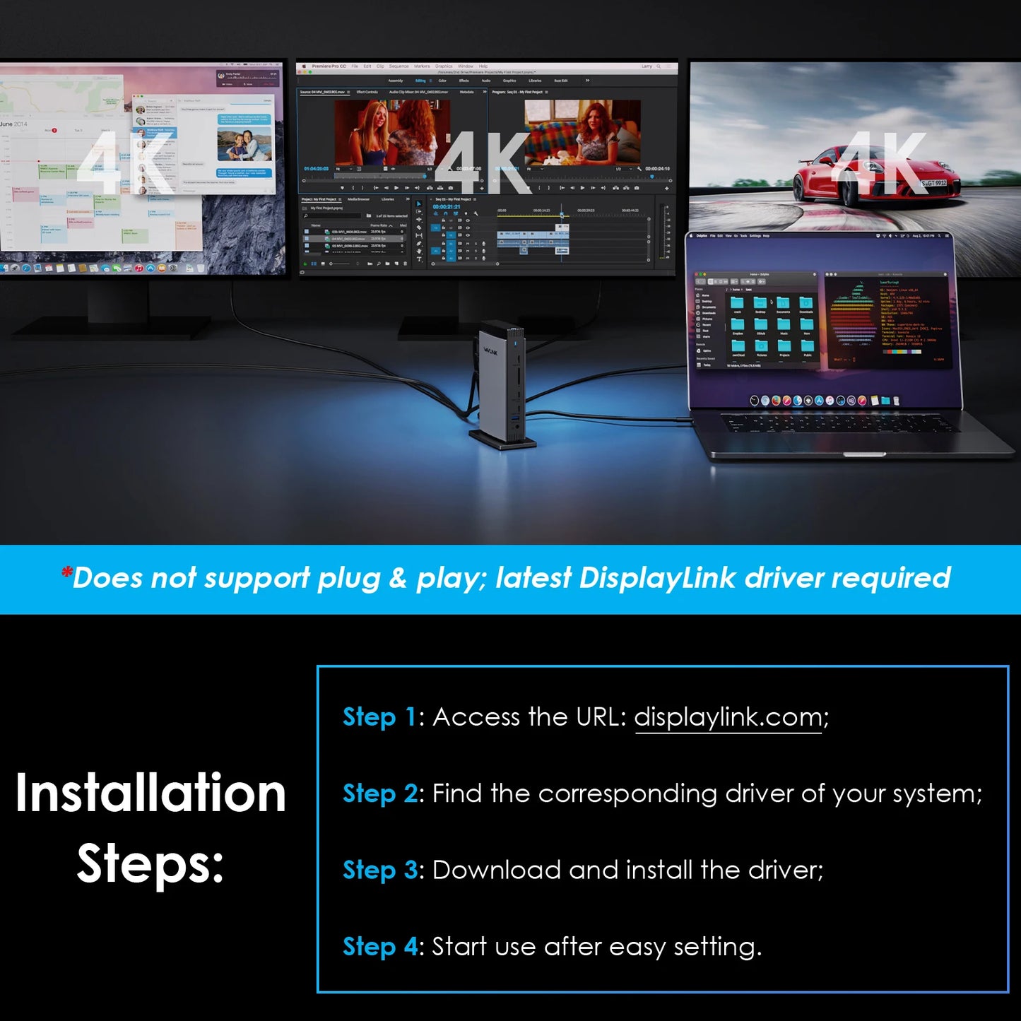 Dual 4K USB-C Display Link Docking Station