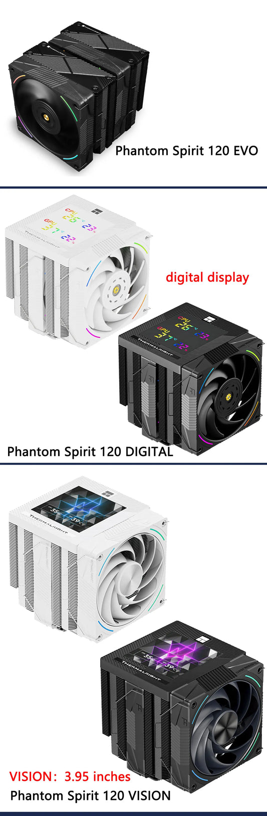 White Vision CPU Cooler with Dual Tower Heat Sink