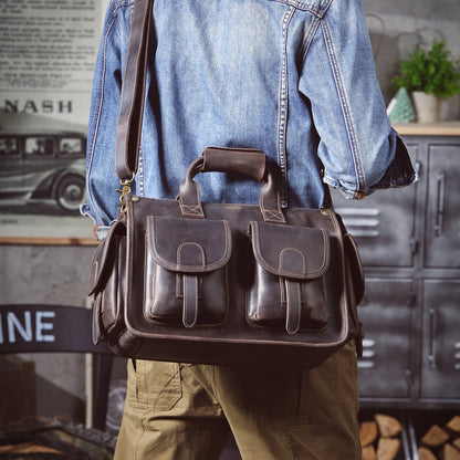 Vintage Cowhide Leather 15” Laptop Messenger Briefcase