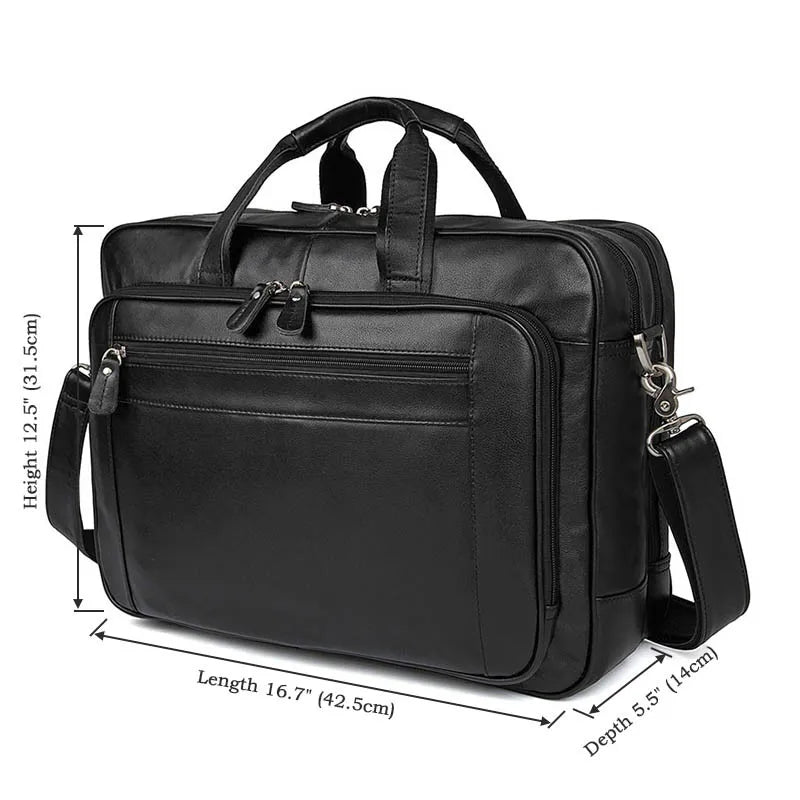Men’s Black Leather Business Bag for 17" Laptop