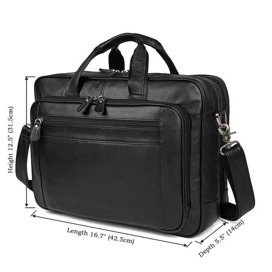 Men’s Black Leather Business Bag for 17" Laptop