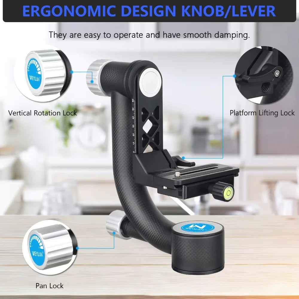 Heavy-Duty Carbon Fiber Gimbal Tripod Head for Birdwatching