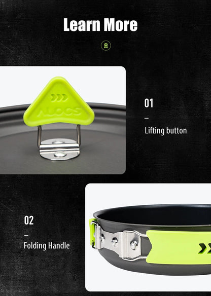 Portable Camping Cookware Set Pots Pan Kettle Mess Kit