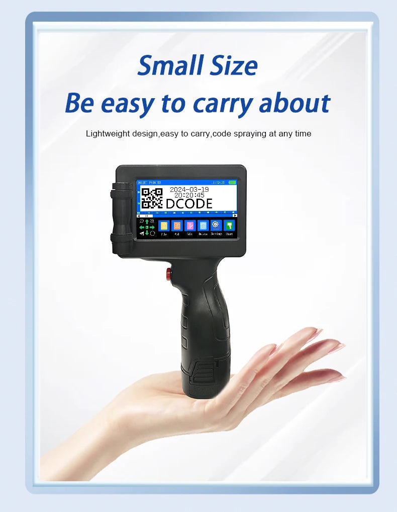 Compact Handheld Barcode and Logo Printing Machine No Ink