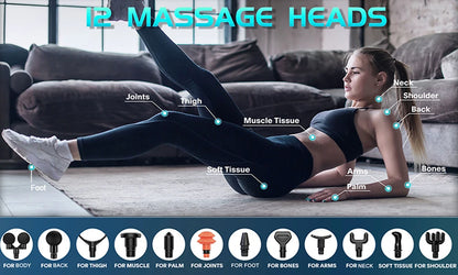 24V Carbon Massage Gun with 12 Heads and Heat Therapy