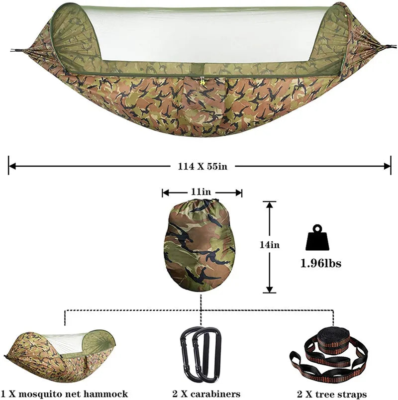 Green Black Camping Hammock with Mosquito Net and Rain Fly