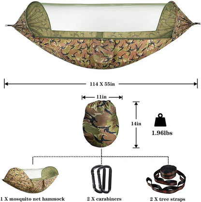 Green Black Camping Hammock with Mosquito Net and Rain Fly