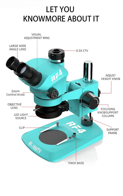 7-50X Trinocular Stereo Microscope Head with LED