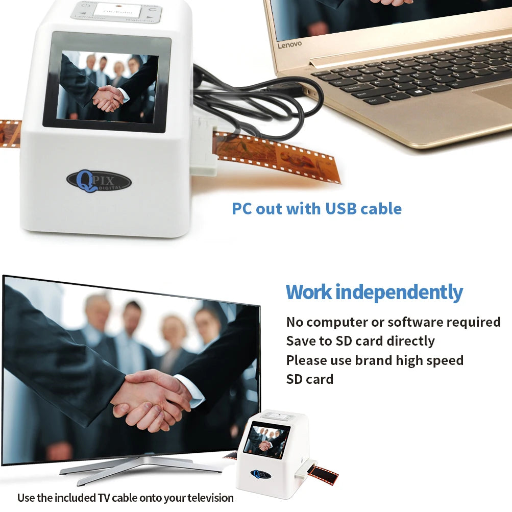 White Portable Film Scanner 16GB SD Card LCD Display