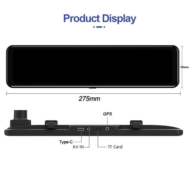 12 Inch 4K Dual Camera Rear View Mirror Dash Cam
