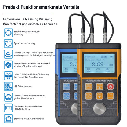 Digital Ultrasonic Thickness Gauge Meter 1–350mm