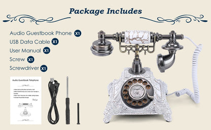 Retro White Wedding Phone Audio Guest Book with Recording Function