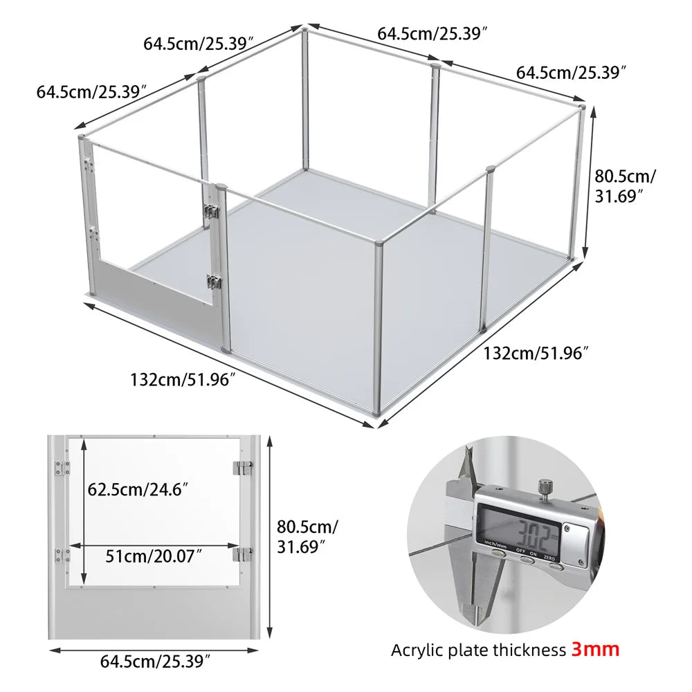 Indoor Acrylic Dog Cage 132x132x80.5cm Clear Fence