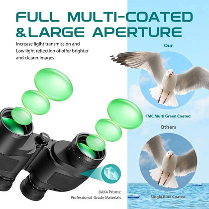 HD 10x50 Binoculars Waterproof Rangefinder Compass Black
