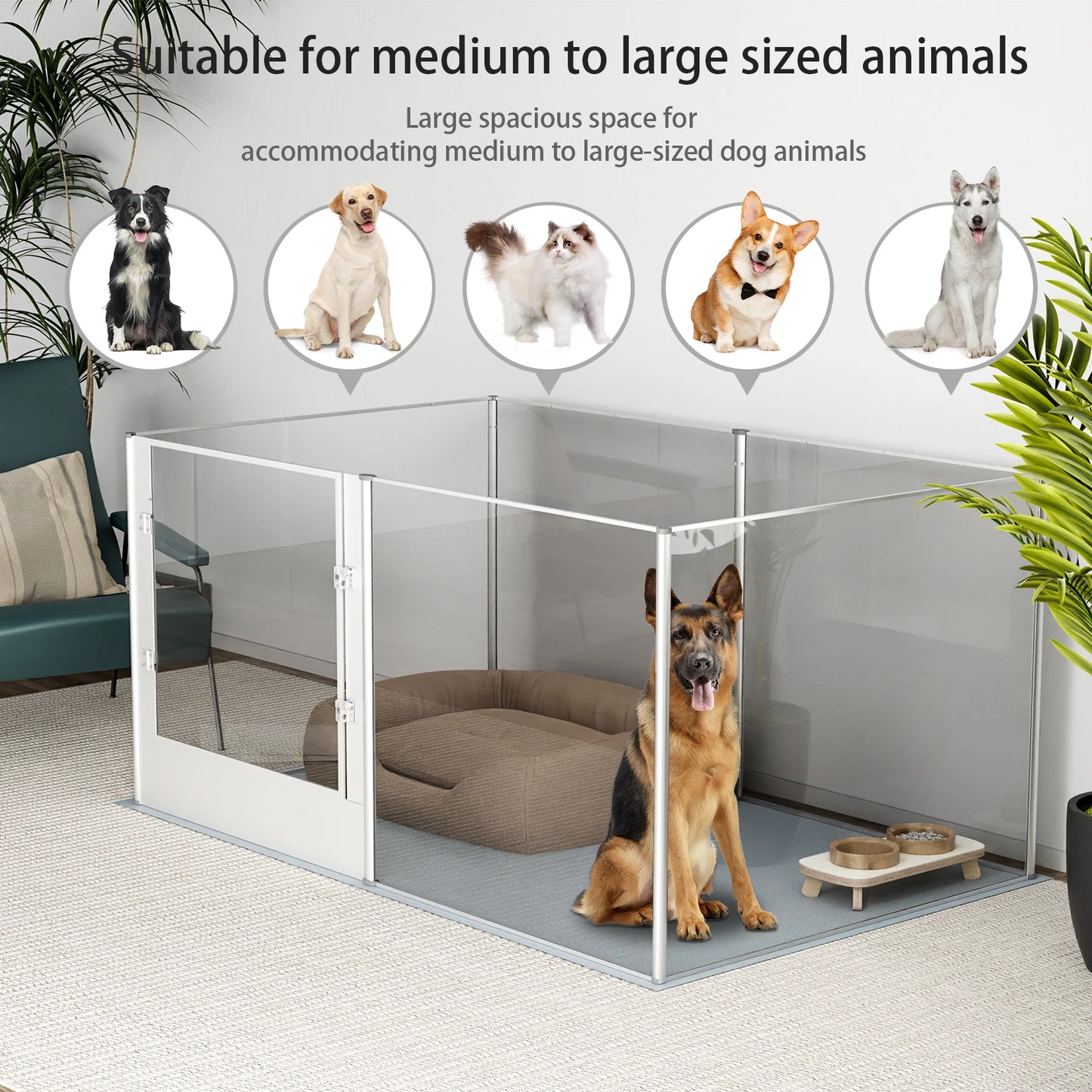 163cm Clear Acrylic Dog Playpen Waterproof Pad