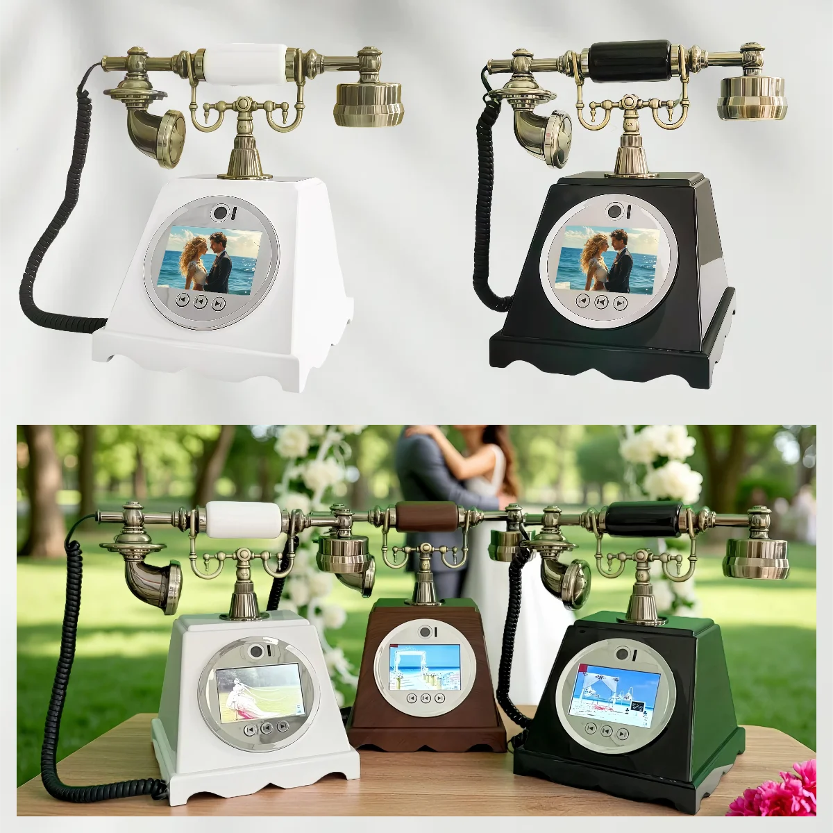 White Wedding Guestbook Phone Audio Video Recording