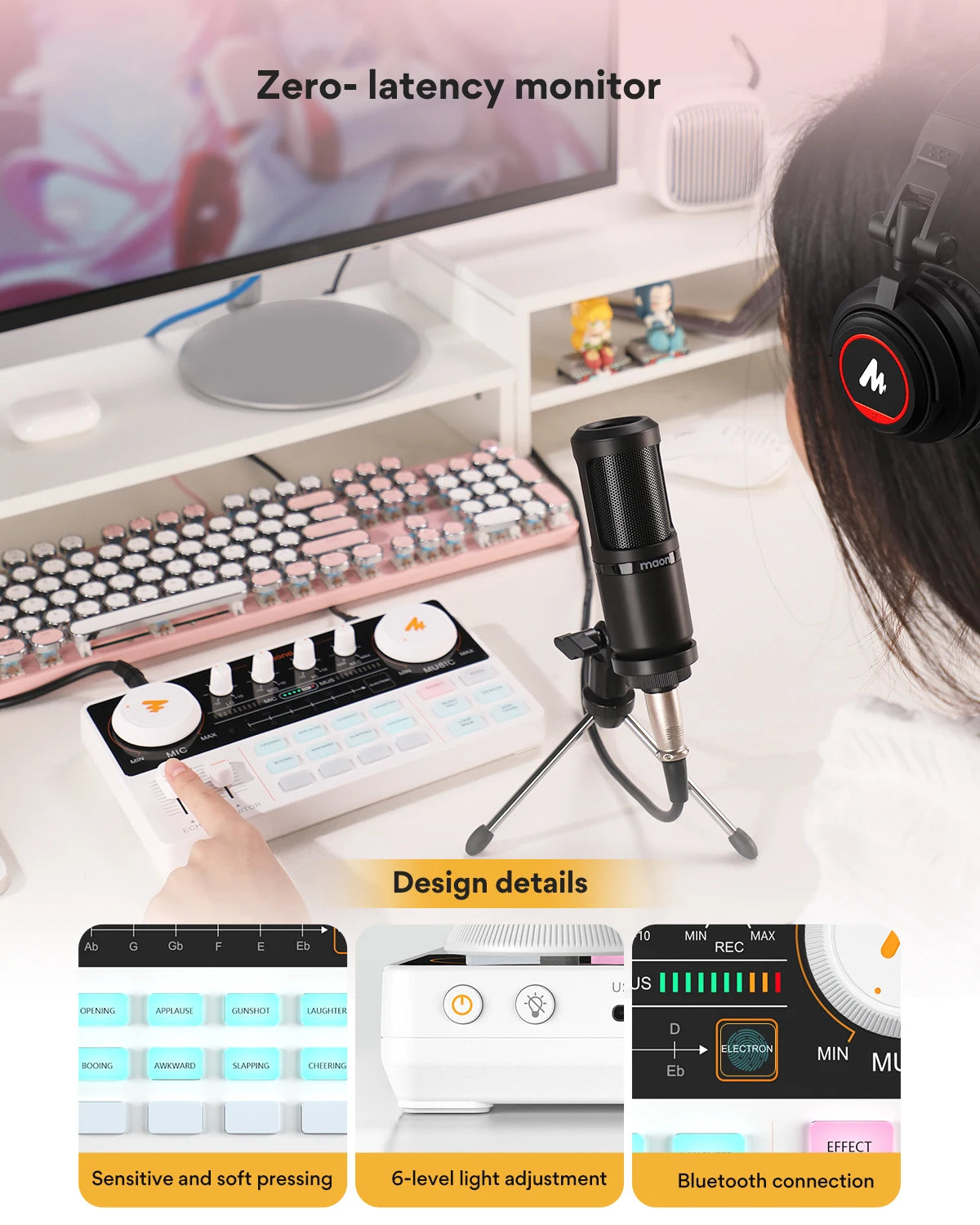 Smart Pink Audio Mixer with Mic Podcast & Recording Pack