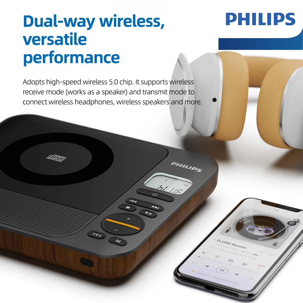 Retro Bluetooth CD Player with USB TF Card & Stereo Speakers
