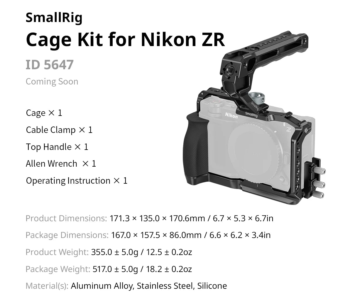 Nikon ZR Cage Kit Silicone Handle Built-in Arca Plate