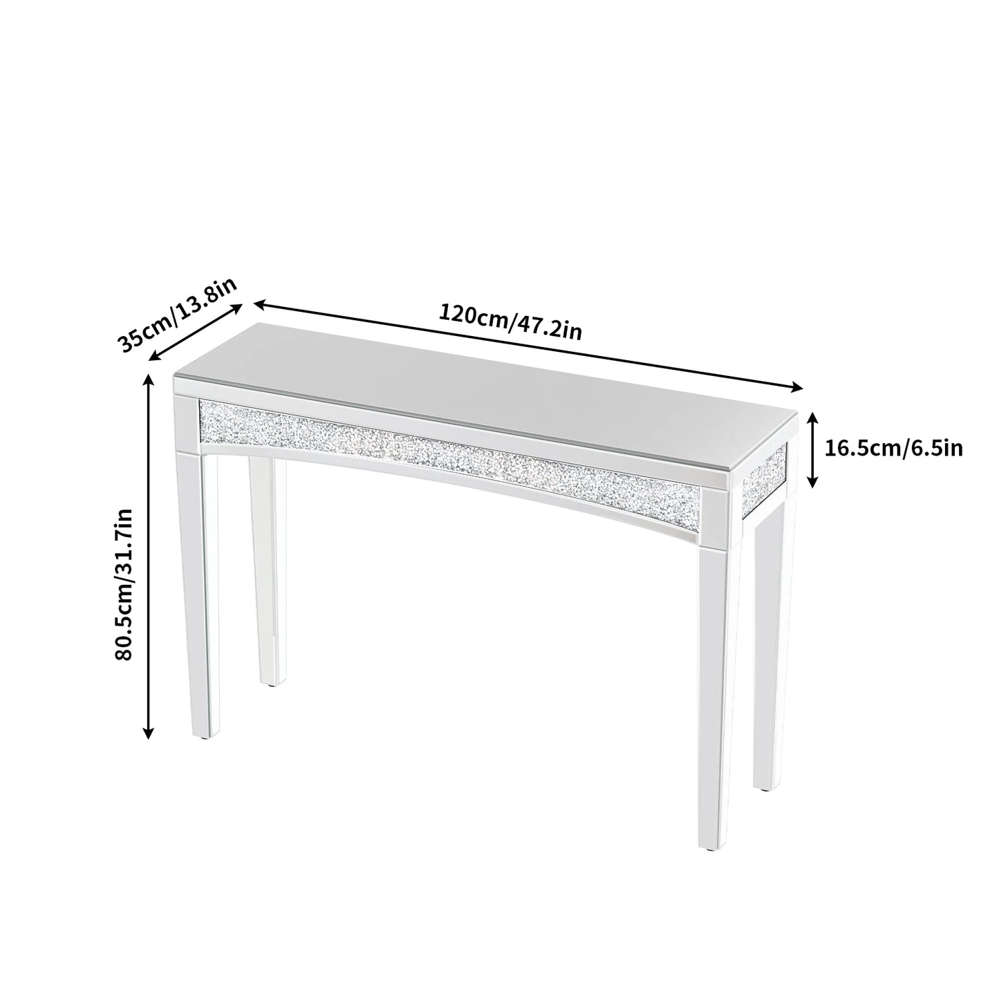 Mirrored Silver Console Sofa Table for Entryway Living Room