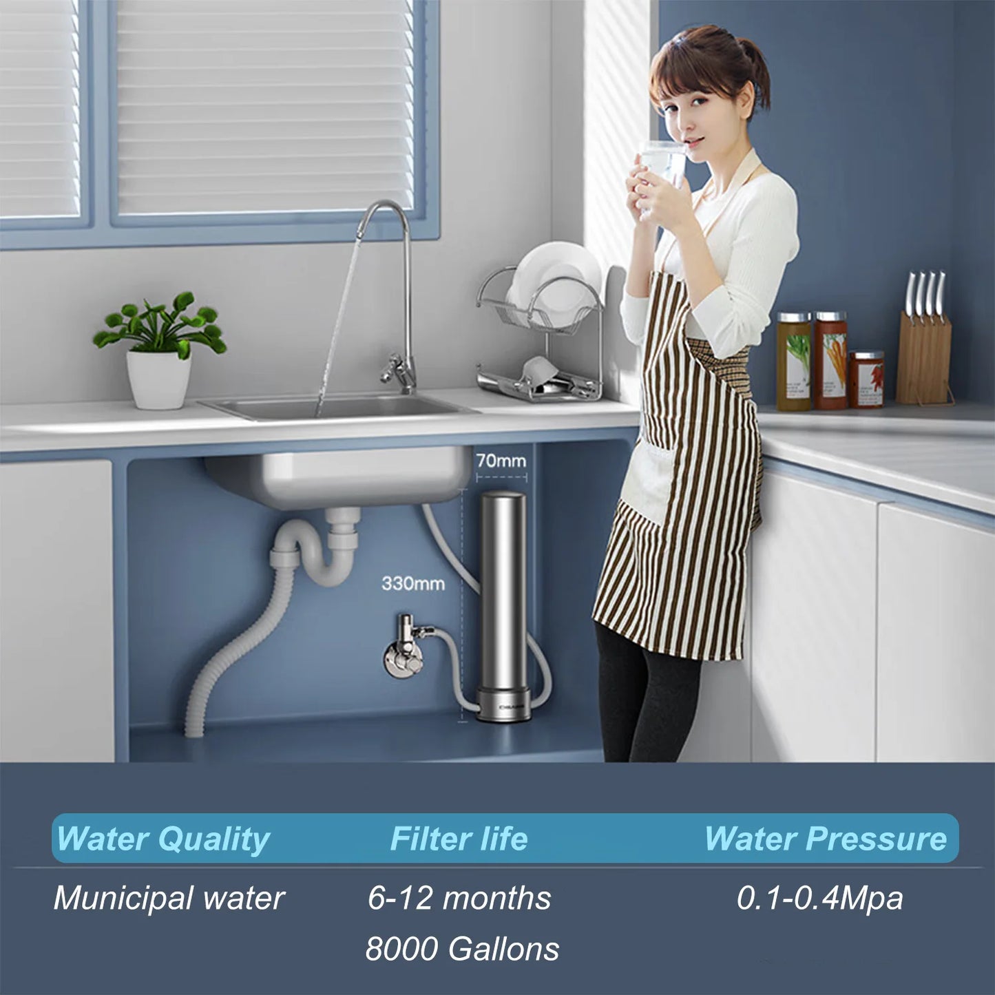 Stainless Steel 5 in 1 Under Sink Water Filter