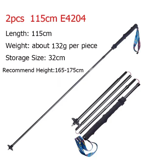 Carbon Fiber Hiking Poles Walking Stick Drawstring Fixed