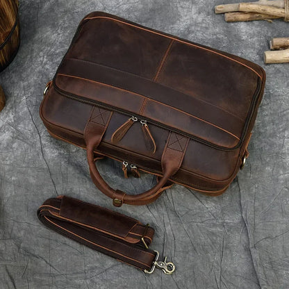 44cm Leather Laptop Briefcase Laser Engraved Tote Bag