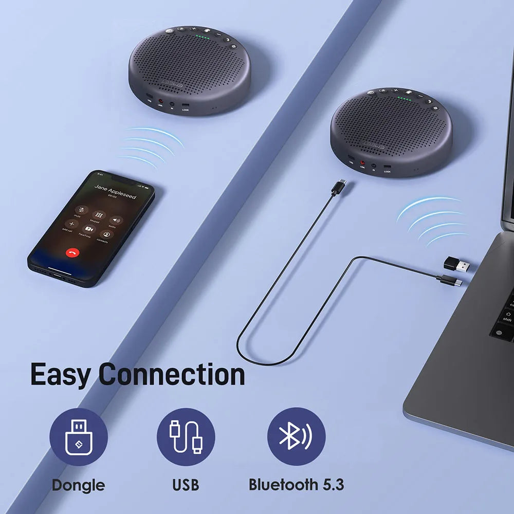 Smart Bluetooth Speakerphone for Home Office & 360 Meetings