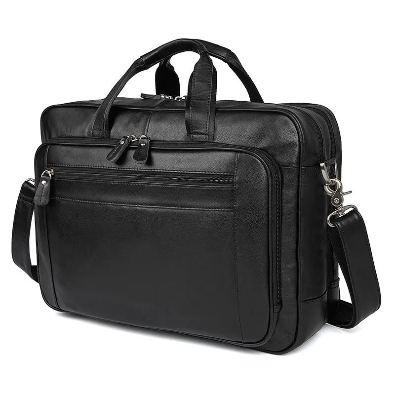 Men’s Black Leather Business Bag for 17" Laptop