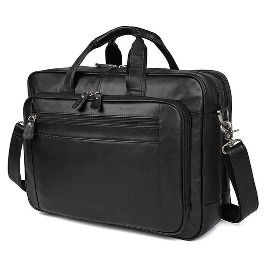 Men’s Black Leather Business Bag for 17" Laptop