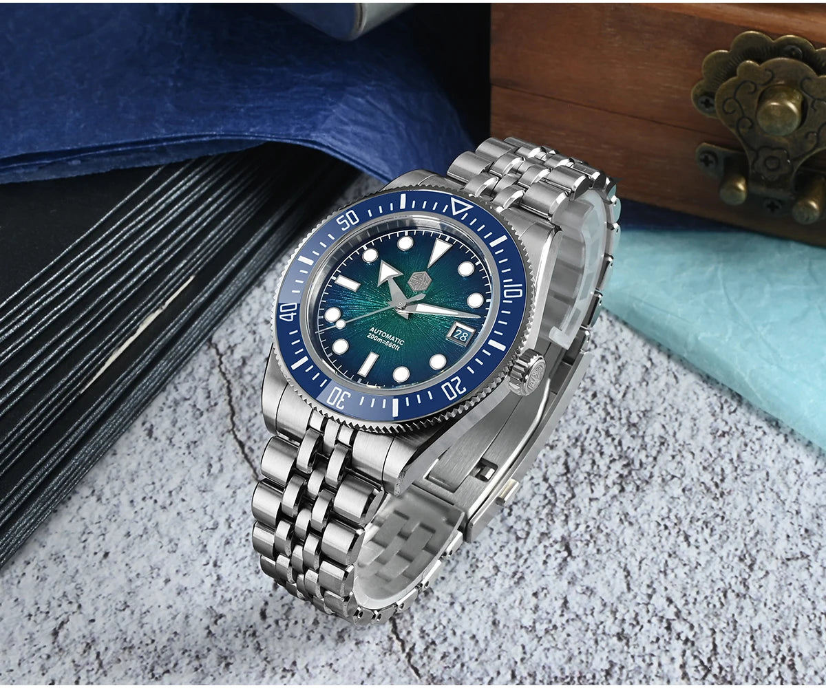 Automatic Mechanical Diver Watch 40mm Blue Sunburst Dial