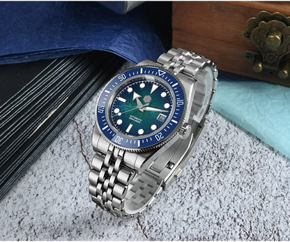 Automatic Mechanical Diver Watch 40mm Blue Sunburst Dial