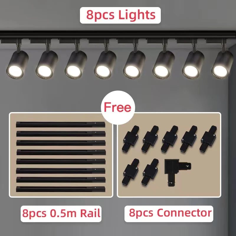 8PCS Super Bright Track Spotlights Rail Lighting System