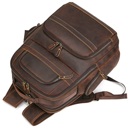 Business Leather Laptop Backpack Double Layer