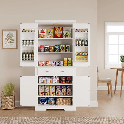 White 72" Kitchen Pantry Storage Cabinet 6 Shelves