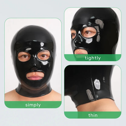 Black Latex Furry Hood with Eyes & Mouth Openings