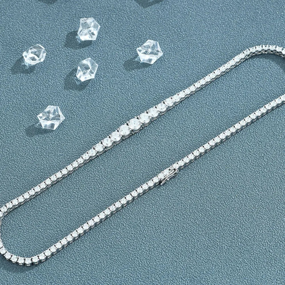 Sparkling Moissanite Tennis Necklace 15in Sterling Silver