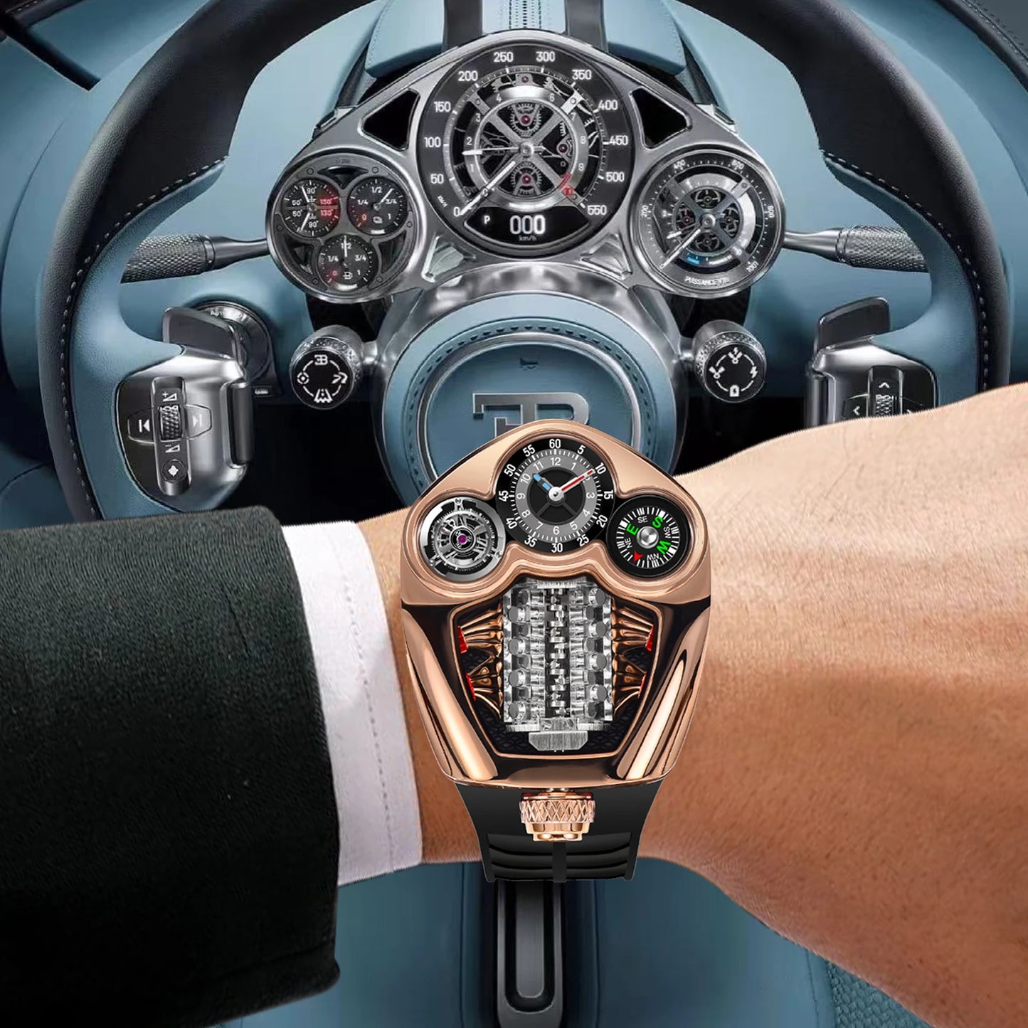 Luxury Men’s Stainless Steel Quartz Watch with Compass