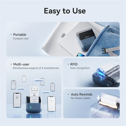 Wireless Pocket Label Printer 50x30mm 5 Rolls