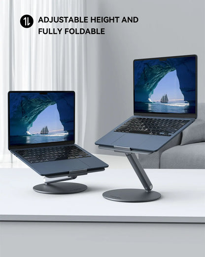 Foldable Laptop Stand with 360 Rotating Base Silver