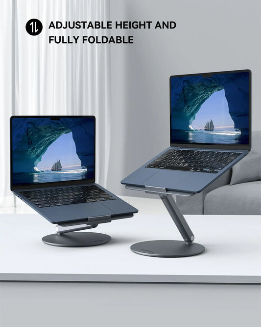 Foldable Laptop Stand with 360 Rotating Base Silver