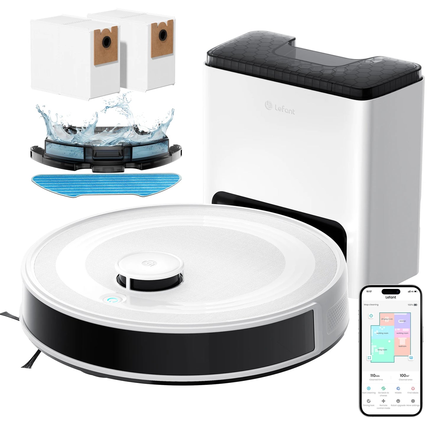6000Pa Smart Robot Vacuum Mop Laser Navigation White